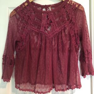 Free People Swiss dot and Crochet top